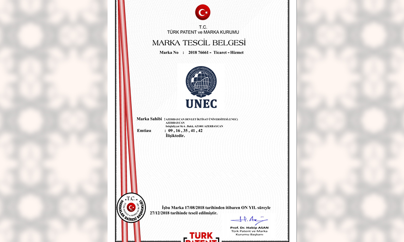 UNEC brendi Türkiyədə dövlət qeydiyyatına alınıb